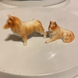 Mid Century Miniature Bone China Collie Dogs